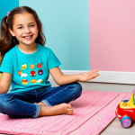 A joyful young girl, aged 7, fully clothed in a comfortable, family-friendly outfit of a colorful t-shirt and jeans, sitting on a soft, plush rug. She is gently interacting with a collection of two Sophie Ruby dolls and a miniature Sophie Ruby tea party playset, looking at them with a warm, imaginative expression. The setting is a brightly lit, cheerful children's playroom with pastel walls, featuring a neatly organized toy shelf in the background. Perfect anatomy, correct proportions, natural pose, well-formed hands, proper finger count, natural body proportions. Professional studio photography, high resolution, soft diffused lighting, vibrant colors, clean focus. safe for work, appropriate content, fully clothed, family-friendly, modest clothing, appropriate attire.