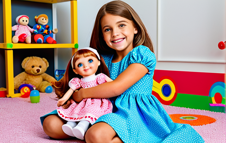 A Child's Joy**

"A young girl (age 6-8) with bright, smiling eyes, hugging a Sophie Ruby doll. The doll is fully visible and appears well-made. The girl is in a brightly lit playroom, surrounded by other toys. She is wearing a modest, colorful dress. Safe for work, appropriate content, fully clothed, family-friendly. Perfect anatomy, correct proportions, natural pose, professional."

**