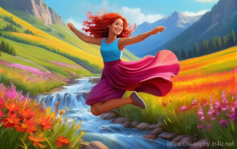 소피루비의 색채 심리학 - **A Vibrant Adventure in Sophie Ruby's World**
    A cheerful, wide-angle illustration depicting Sop...