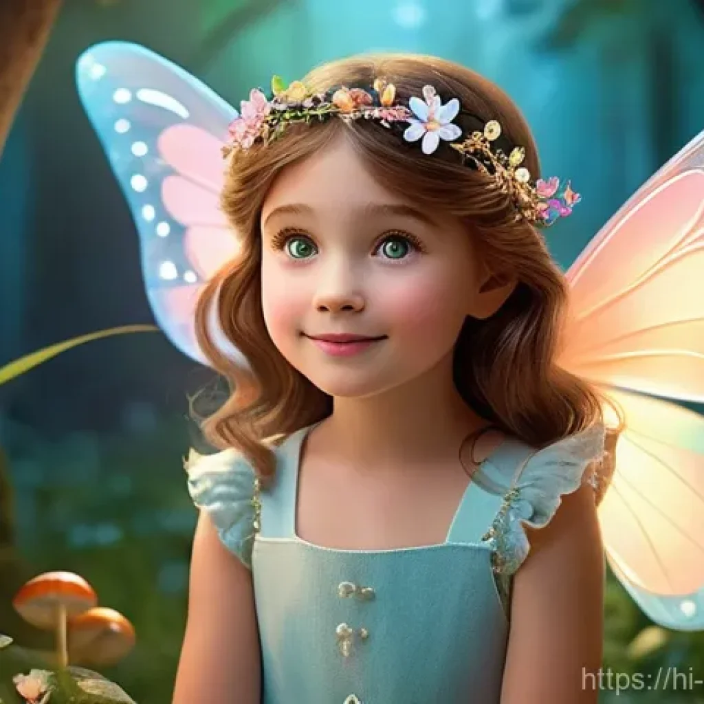 소피루비 캐릭터별 대사 톤 - A charming and innocent animated girl, resembling a fairy, with sparkling, curious eyes and a gentle...