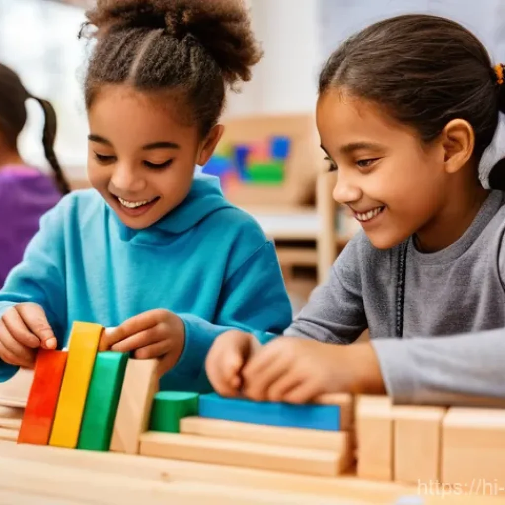 소피루비 속 인생 교훈 - **Prompt:** A group of diverse children, around 8-10 years old, happily engaged in a collaborative p...