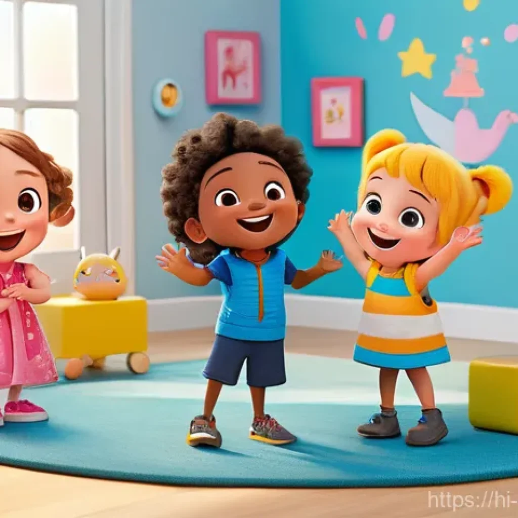 소피루비 광고 전략 - A group of happy, diverse children, aged 5-8, fully clothed in brightly colored, comfortable playwea...