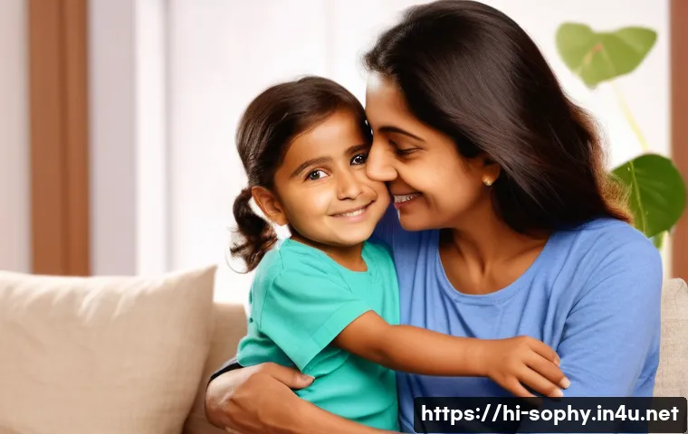 소피루비의 감정 전달법 - **Prompt 1: "Heart-to-Heart Connection"**
    A heartwarming and vibrant image depicting an 8-year-o...