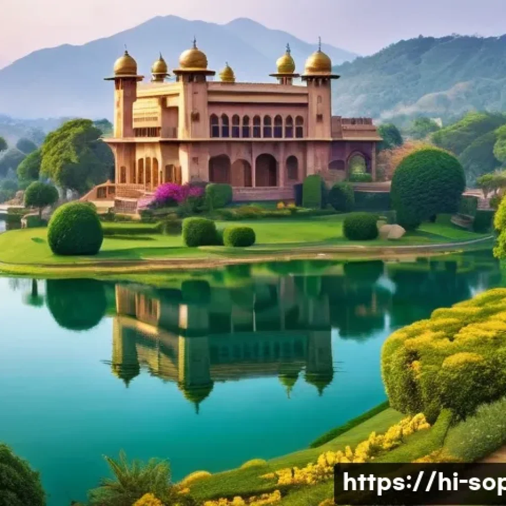 소피루비 배경 장소 탐방 - **Prompt:** A majestic, enchanting palace, a harmonious blend of terraced Mughal architecture and Eu...