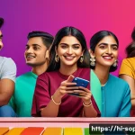 소피루비 팬 클럽의 활동 사례 - A vibrant digital fan club community scene depicting diverse young Hindi-speaking fans actively enga...