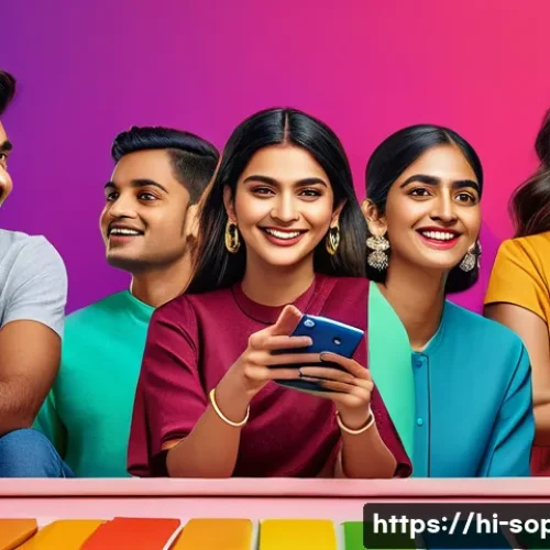 소피루비 팬 클럽의 활동 사례 - A vibrant digital fan club community scene depicting diverse young Hindi-speaking fans actively enga...