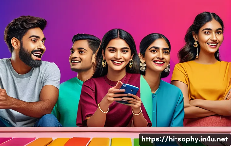 소피루비 팬 클럽의 활동 사례 - A vibrant digital fan club community scene depicting diverse young Hindi-speaking fans actively enga...