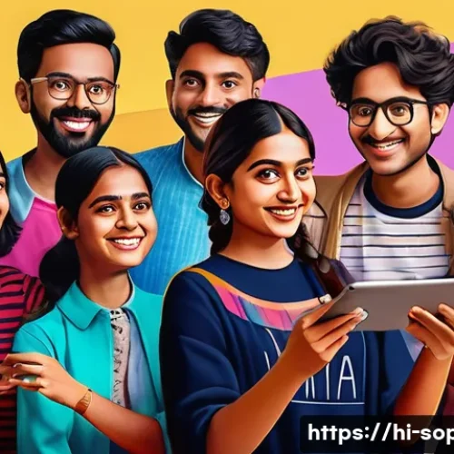 소피루비 팬층의 활동 - A vibrant digital fan art scene depicting a group of creative young Indian fans celebrating Sophie R...