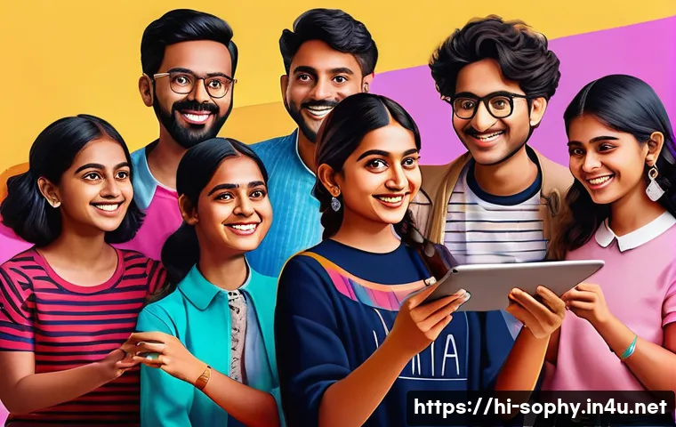 소피루비 팬층의 활동 - A vibrant digital fan art scene depicting a group of creative young Indian fans celebrating Sophie R...