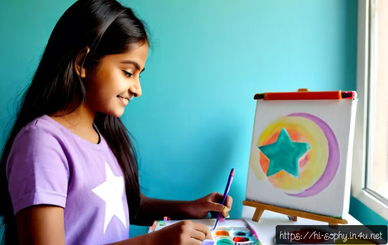 소피루비의 미술 스타일 - Photorealistic Indian teenage girl creating a colorful magical-girl-inspired watercolor painting at ...